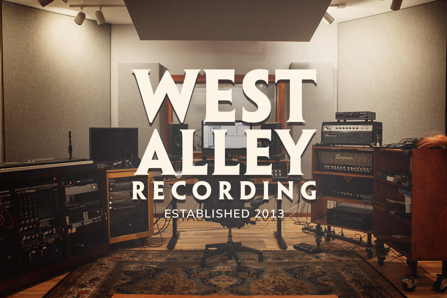 Photo of our main studio with West Alley Recordings logo